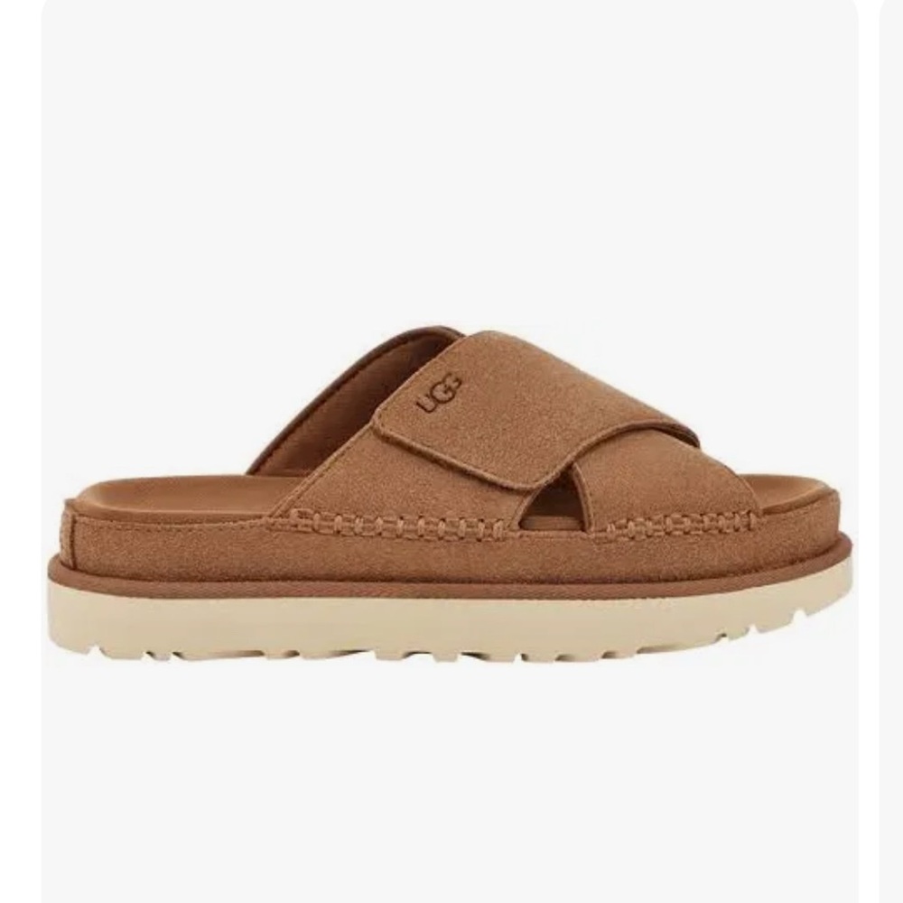 UGG Chestnut Goldenstar Cross Slide Sandals